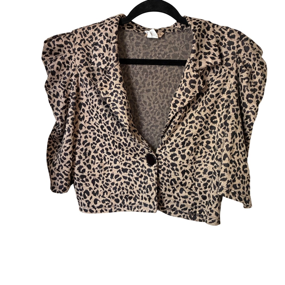 Vtg Indie Sleeze Leopard Print Crop Blazer Women 1X Ruched Sleeve Y2K Fran